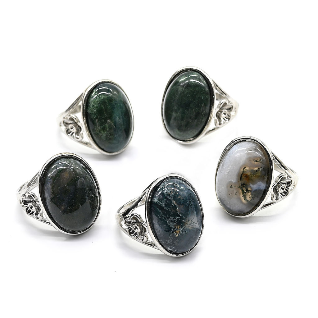 Крупное кольцо с агатом индийским 21*28мм цв.зеленый Радуга камня