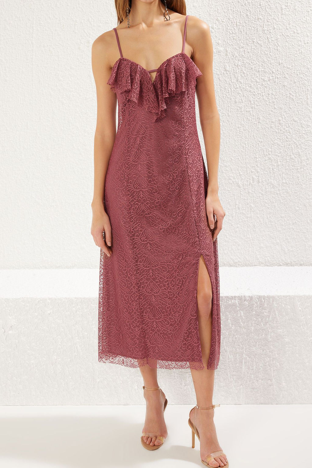 Gul Kurusu Volan Detayl? Astarl? Dantel Orme S?k Abiye Gece Mezuniyet Elbisesi TPRSS25EL00034 - Trendyolmilla фото 3