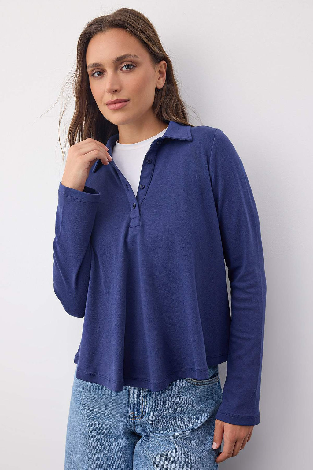 Pembe Tok Kumasl? Polo Yaka Dugmeli Relaxed/Rahat Kal?p Orme Bluz TWOAW26BZ00074