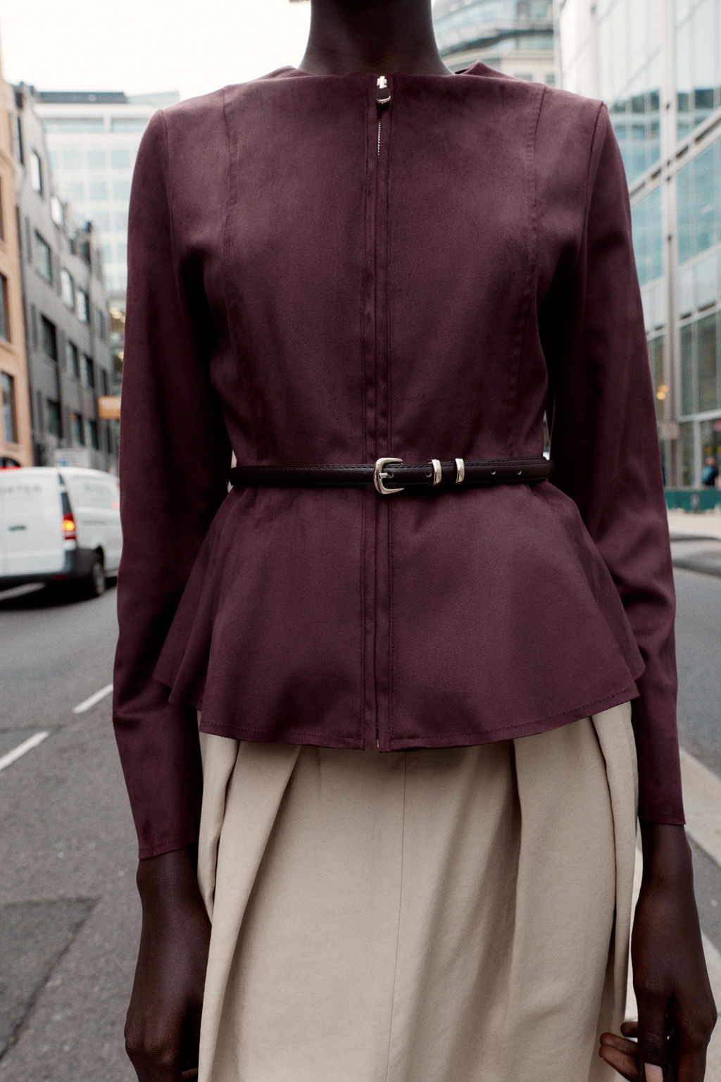 BELTED FAUX SUEDE PEPLUM JACKET - Zara фото 4