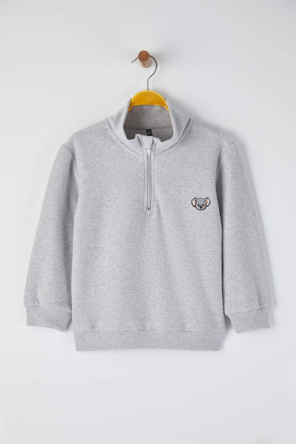 Gri Melanj Erkek Cocuk Pamuklu Bask?l? Dik Yaka Regular Orme Sweatshirt TKDAW26SW00038 - Trendyolmilla фото 2