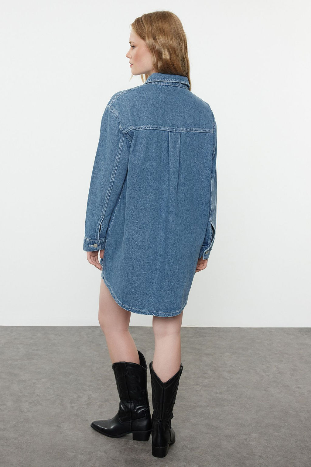 Mavi Dikis Detayl? Mini Denim Gomlek Elbise TWOAW25EL00347 - Trendyolmilla фото 5