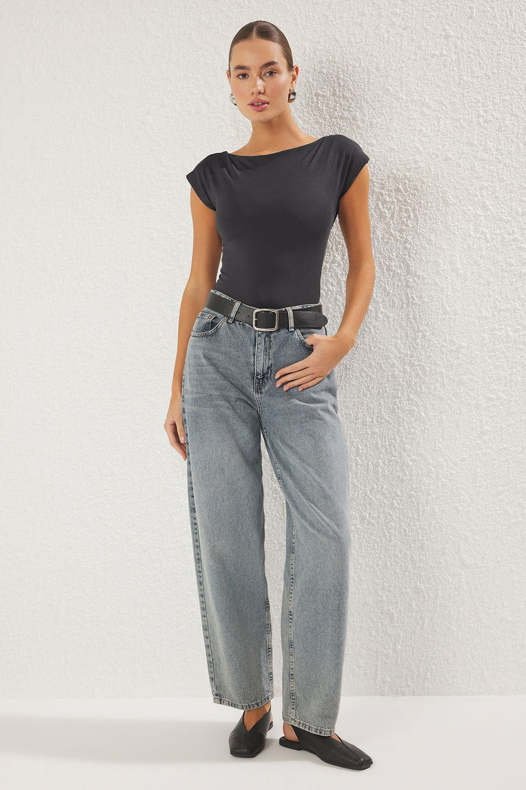 Antrasit Fitted/Vucuda Oturan Kay?k Yaka Esnek C?tc?tl? Orme Body TWOSS24BD00029