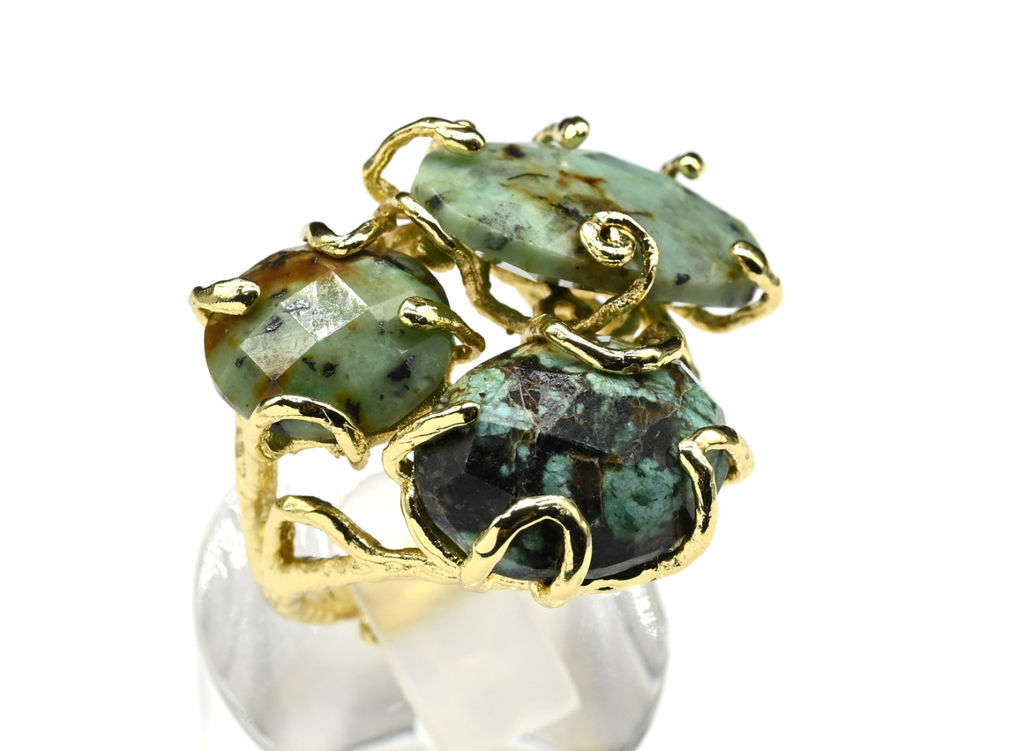 Кольцо с хризоколлой из ювелирного сплава