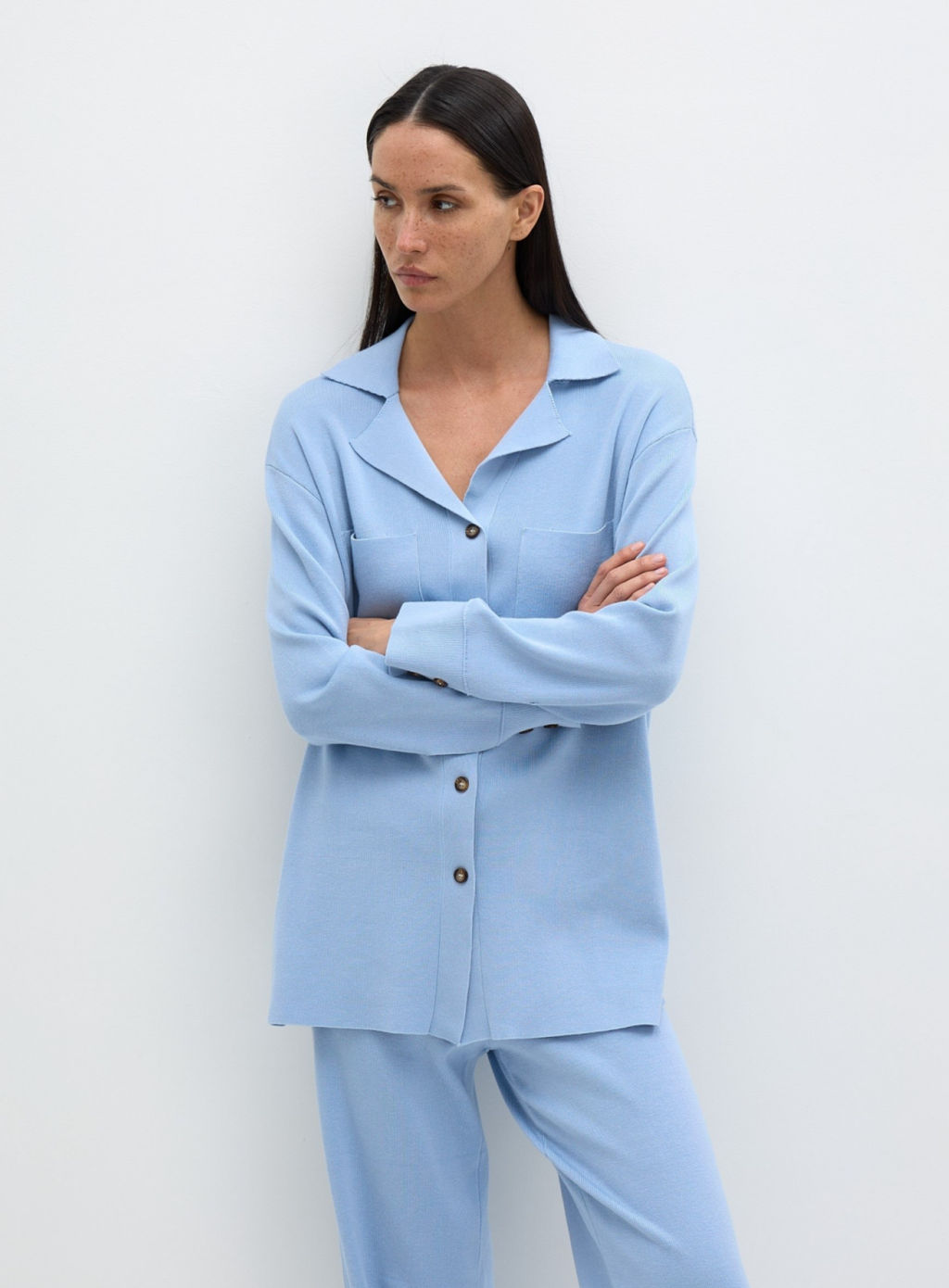 Conso/KSS 240710 - grey-blue Комплект кардиган и брюки  фото 9