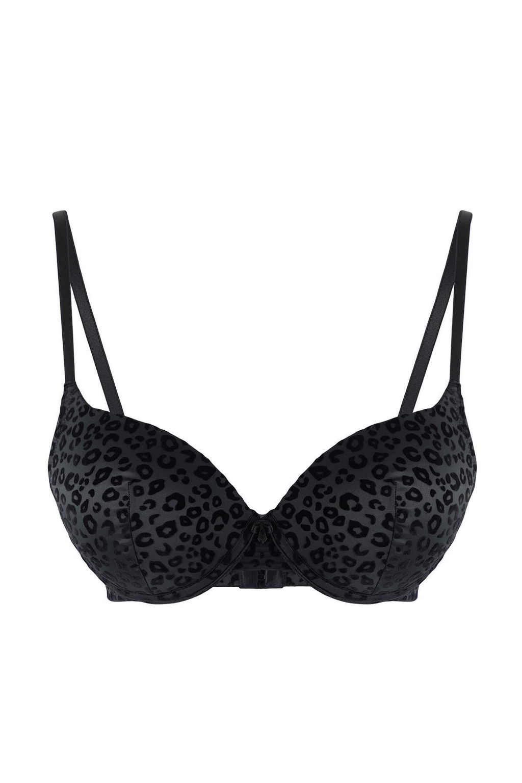 Siyah Tekli Micro Balenli Leopar Sabit Kap T-Shirt Bra Sutyen THMAW26SU00011