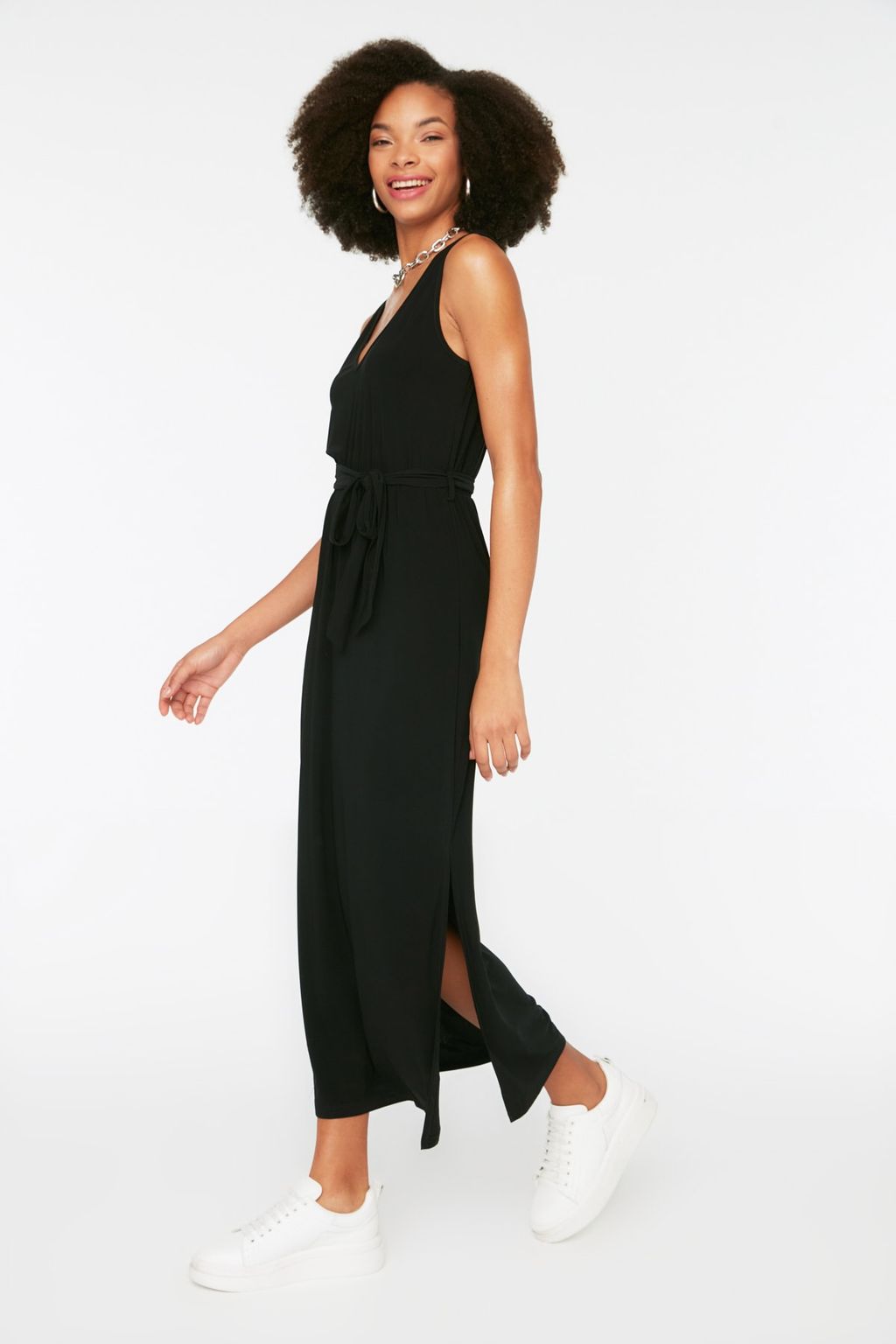 TRENDYOLMILLA Siyah Baglama Detayl? Midi V Yaka Esnek Orme Elbise TWOSS22EL2795 фото 4