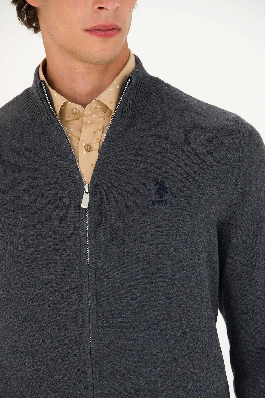 U. S. Polo Assn Мужской базовый трикотажный кардиган антрацитового меланжа - U.s. polo assn фото 14