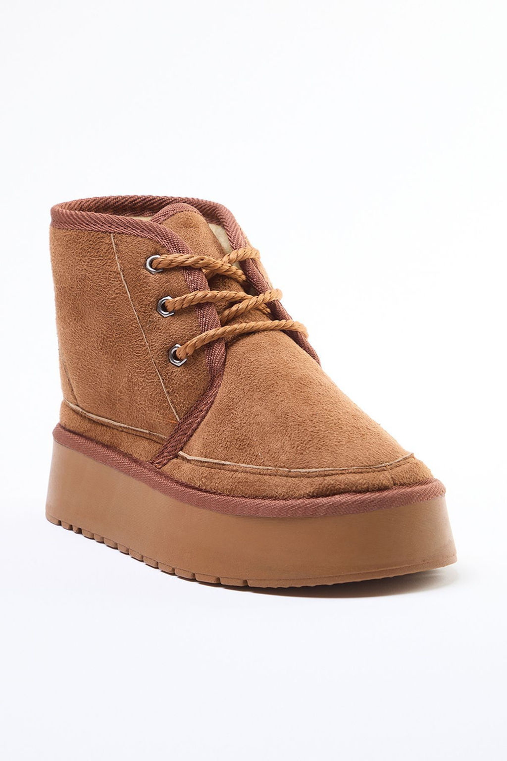 Trendyolmilla Shoes Taba Suet Bagc?kl? Platform Kal?n Duz Tabanl? Kad?n Bot TAKAW25BO00062  фото 5