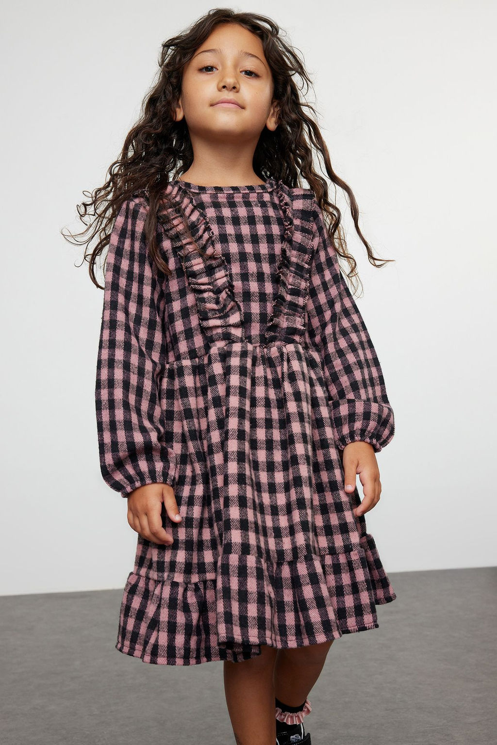 K?rm?z? K?z Cocuk Ekose / Kareli Regular Dokuma Elbise TKDAW25EL00004 - Trendyolmilla фото 7