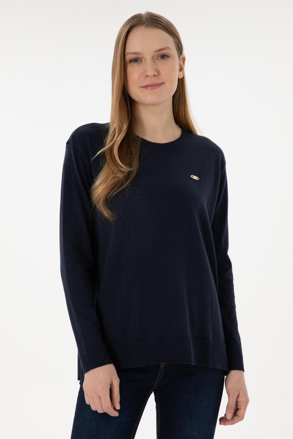 Kad_n Lacivert Bisiklet Yaka Basic Kazak