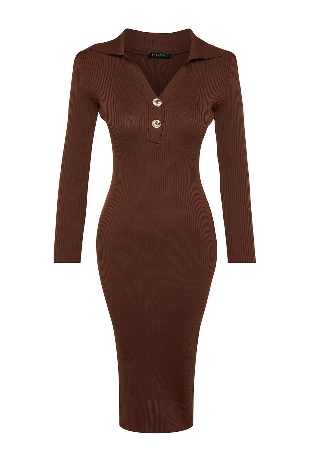 TRENDYOLMILLA Antrasit Midi Triko Polo Yaka Elbise TWOAW24EL00030  фото 7