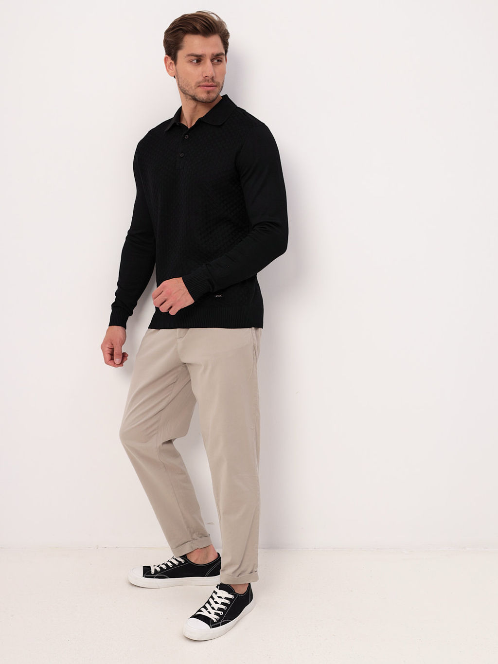 Джемпер мужской с воротником поло GREG G128-12-ромб F (черный)  фото 6