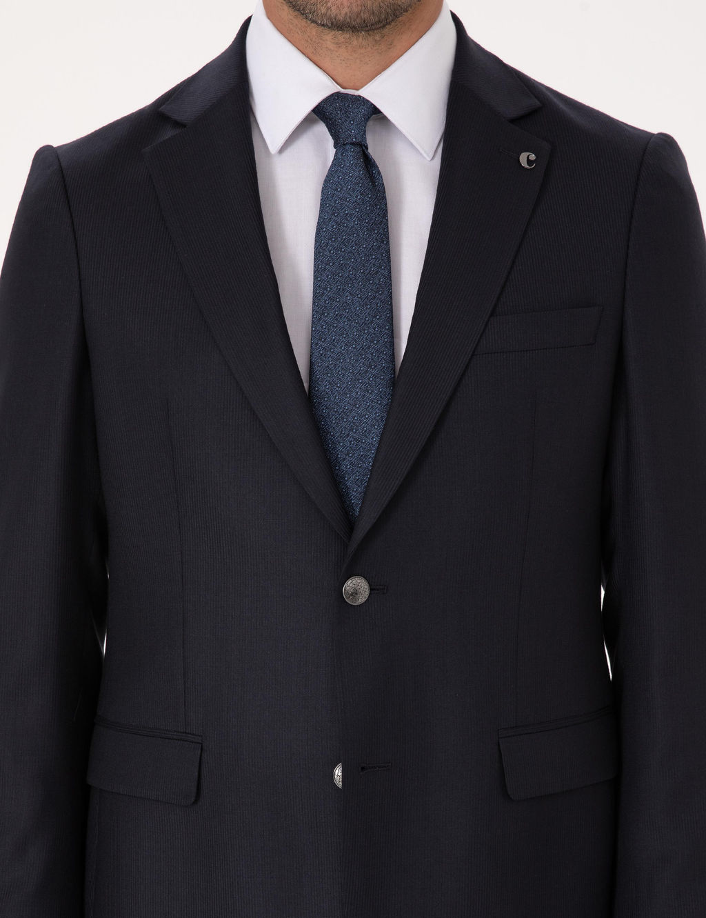 Koyu Lacivert Slim Fit Y_n Kar___ml_ Mikro Desenli Tak_m Elbise - Cacharel фото 6