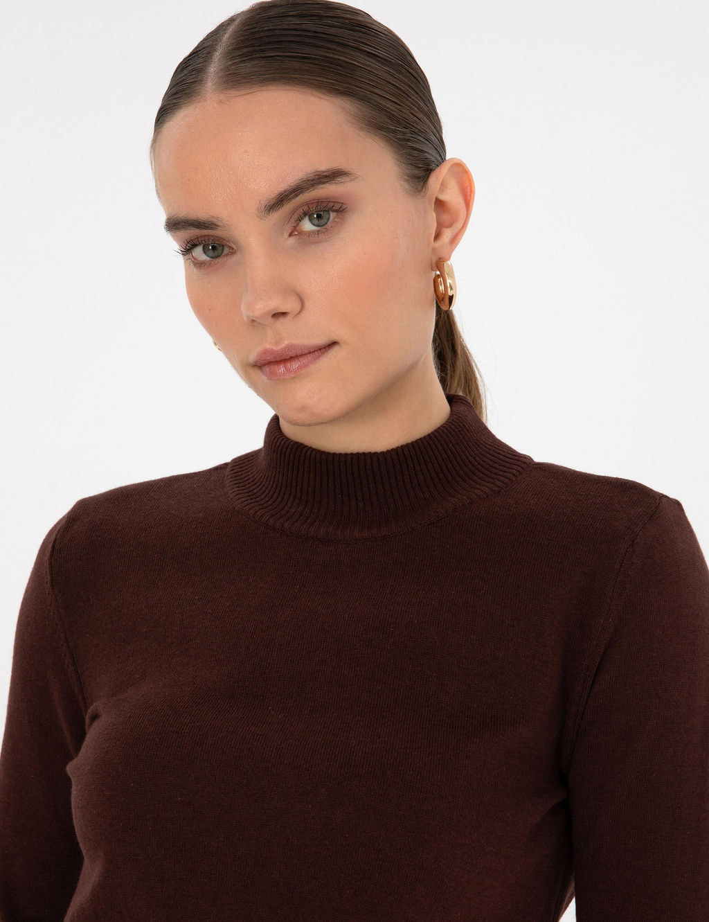 Kahverengi Slim Fit Basic Kazak