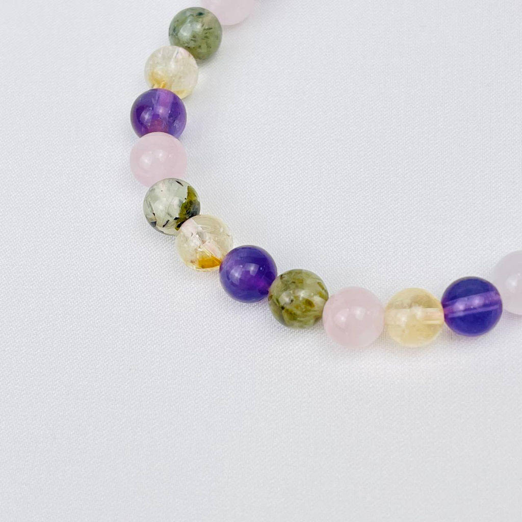 Браслет из Пренита, Аметиста, Розового кварца и Цитрина 18 см