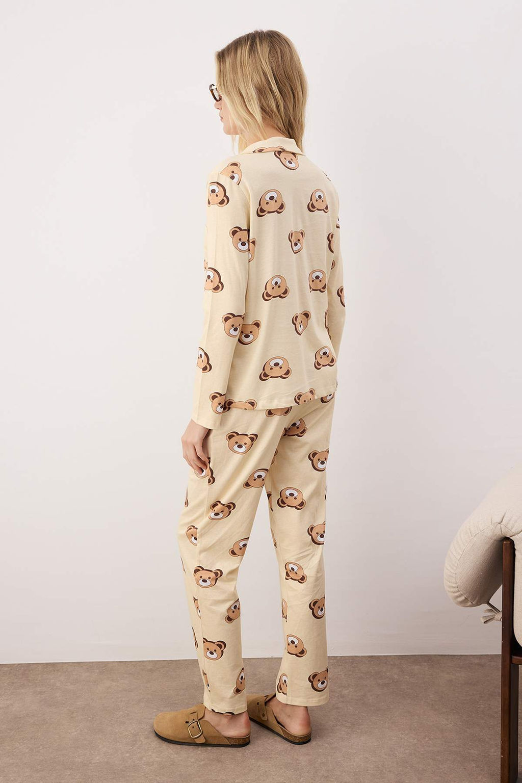 Trendyolmilla Ekru %100 Pamuklu Ay?c?kl? Gomlek-Pantolon Orme Pijama Tak?m? THMAW24PT00002  фото 35