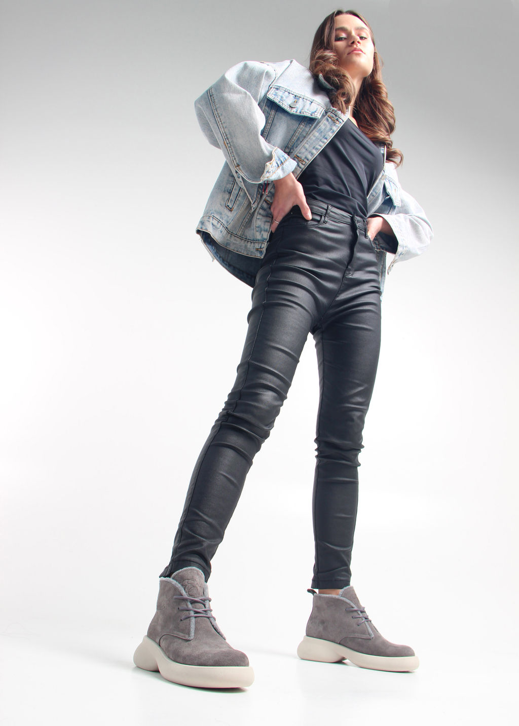 Ботинки 308.927be. серый замок замша/Байка