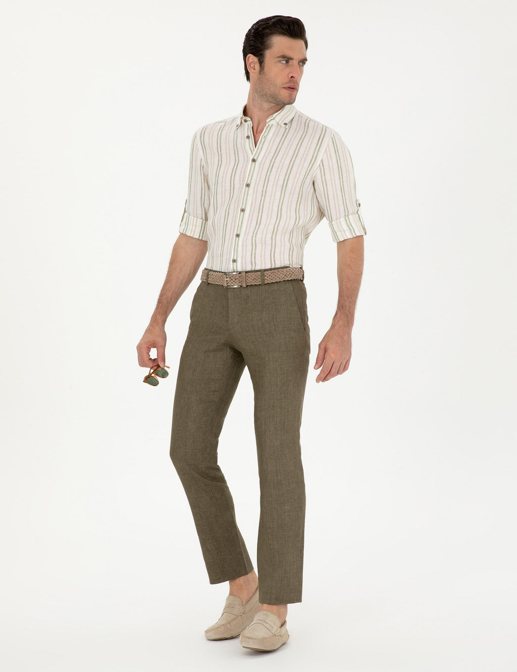 Haki Slim Fit %100 Keten Pantolon