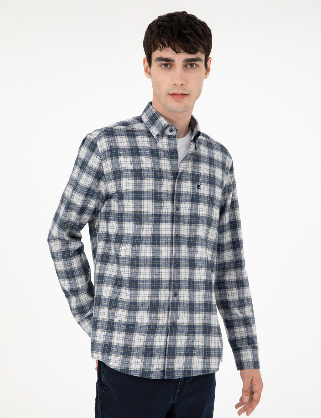Рубашка Pierre Cardin Lacivert Ekose Regular Fit тёмно-синяя в клетку