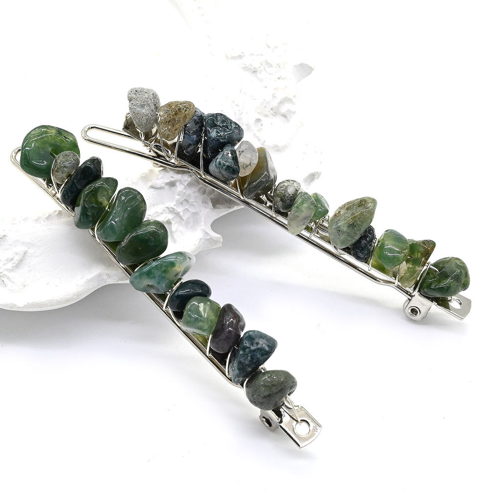 Женская заколка для волос с агатом моховым 6,5*0,8*1,3см