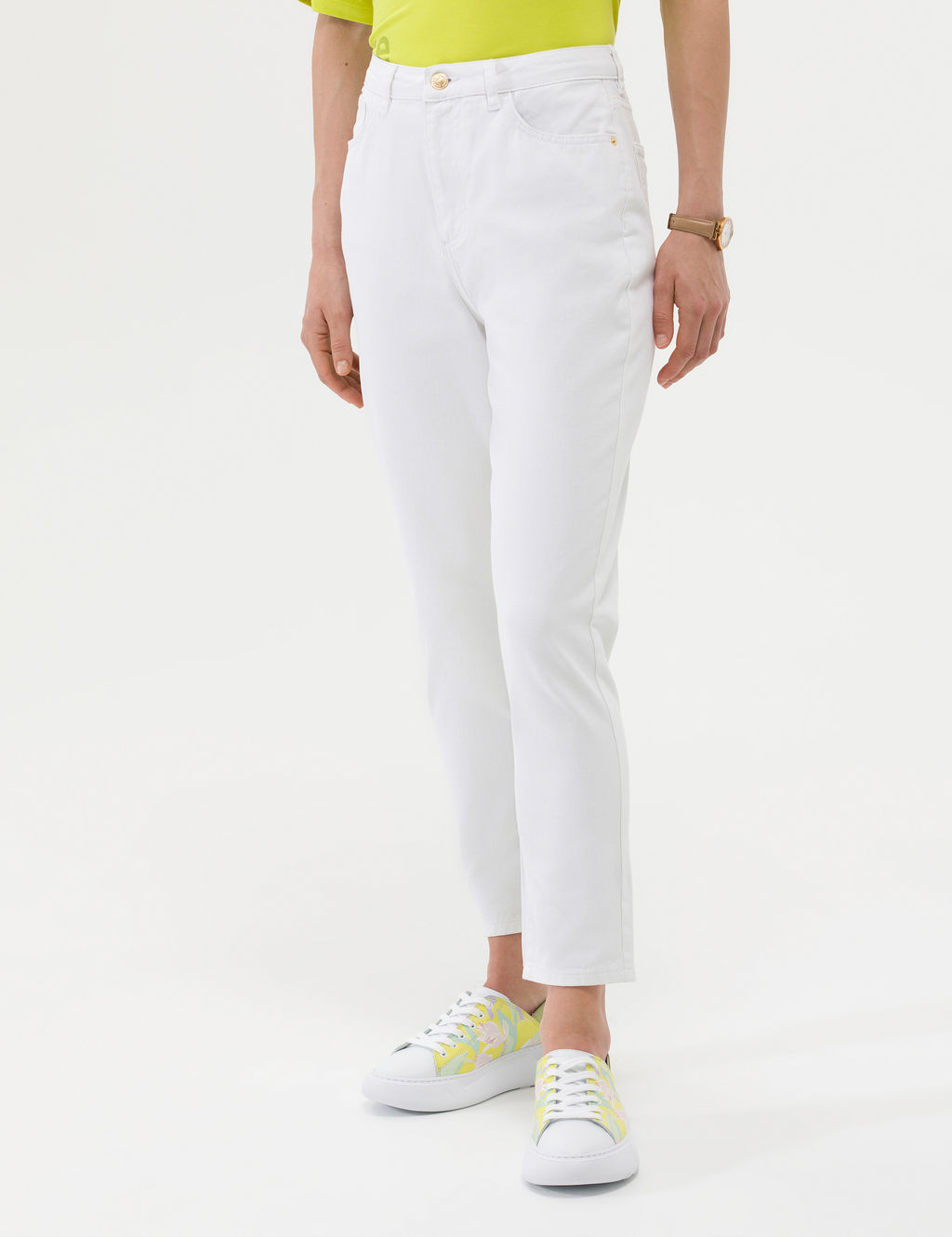 Beyaz Mom High Waist Fit Jean Pantolon