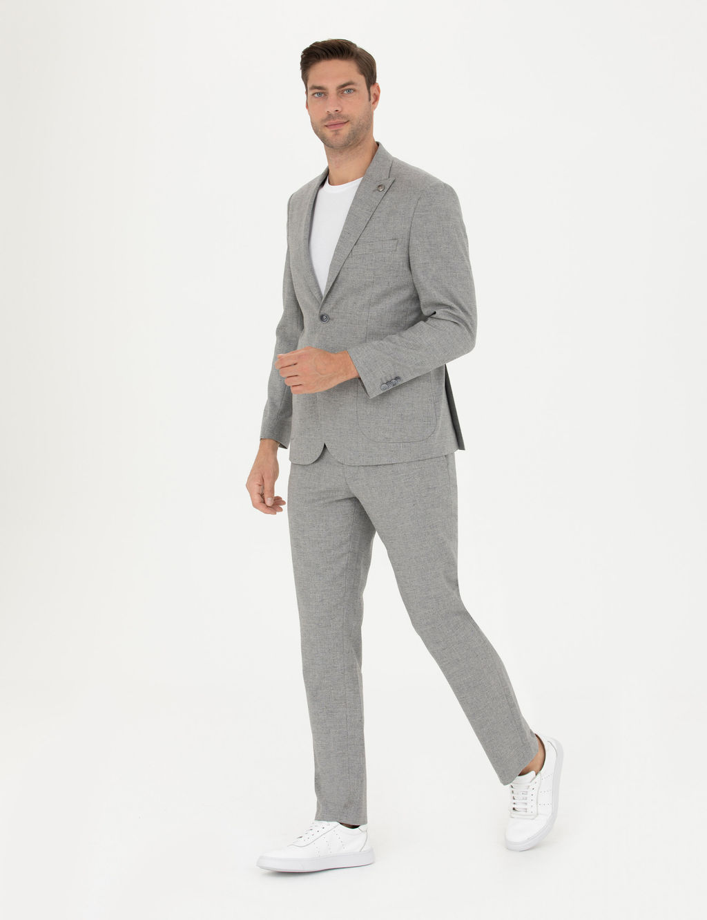 Gri Slim Fit Y_n Kar___ml_ Tak_m Elbise