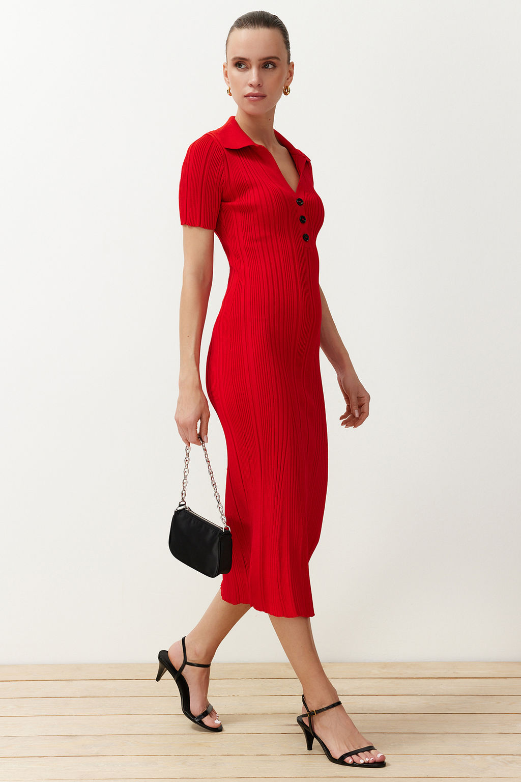 TRENDYOLMILLA Lacivert Maxi Triko Polo Yaka Elbise TWOSS24EL00282 фото 13