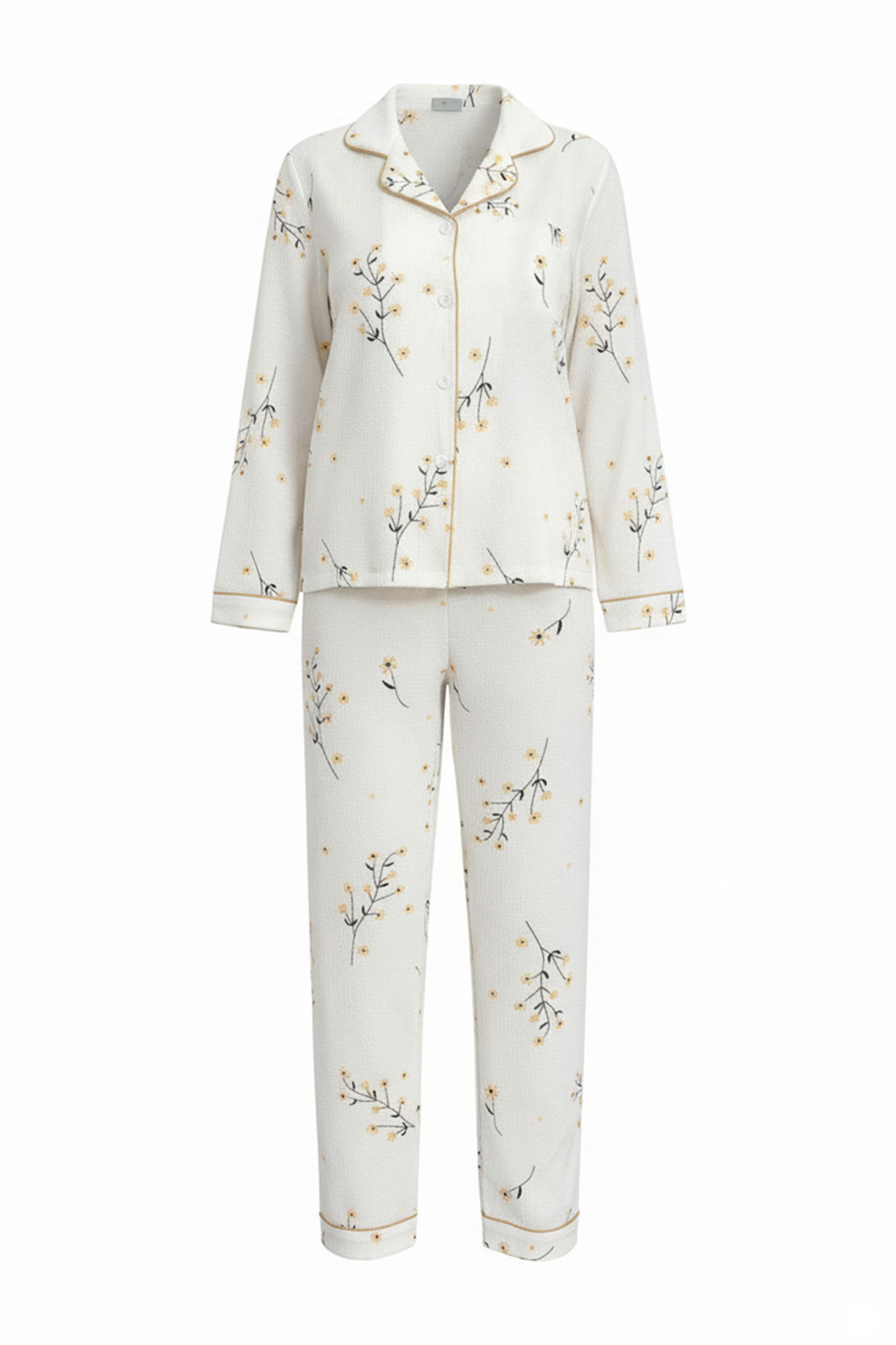Beyaz-Sar? Dokulu Cicekli Biyeli Orme Pijama Tak?m? THMAW26PT00212 - Trendyolmilla фото 2