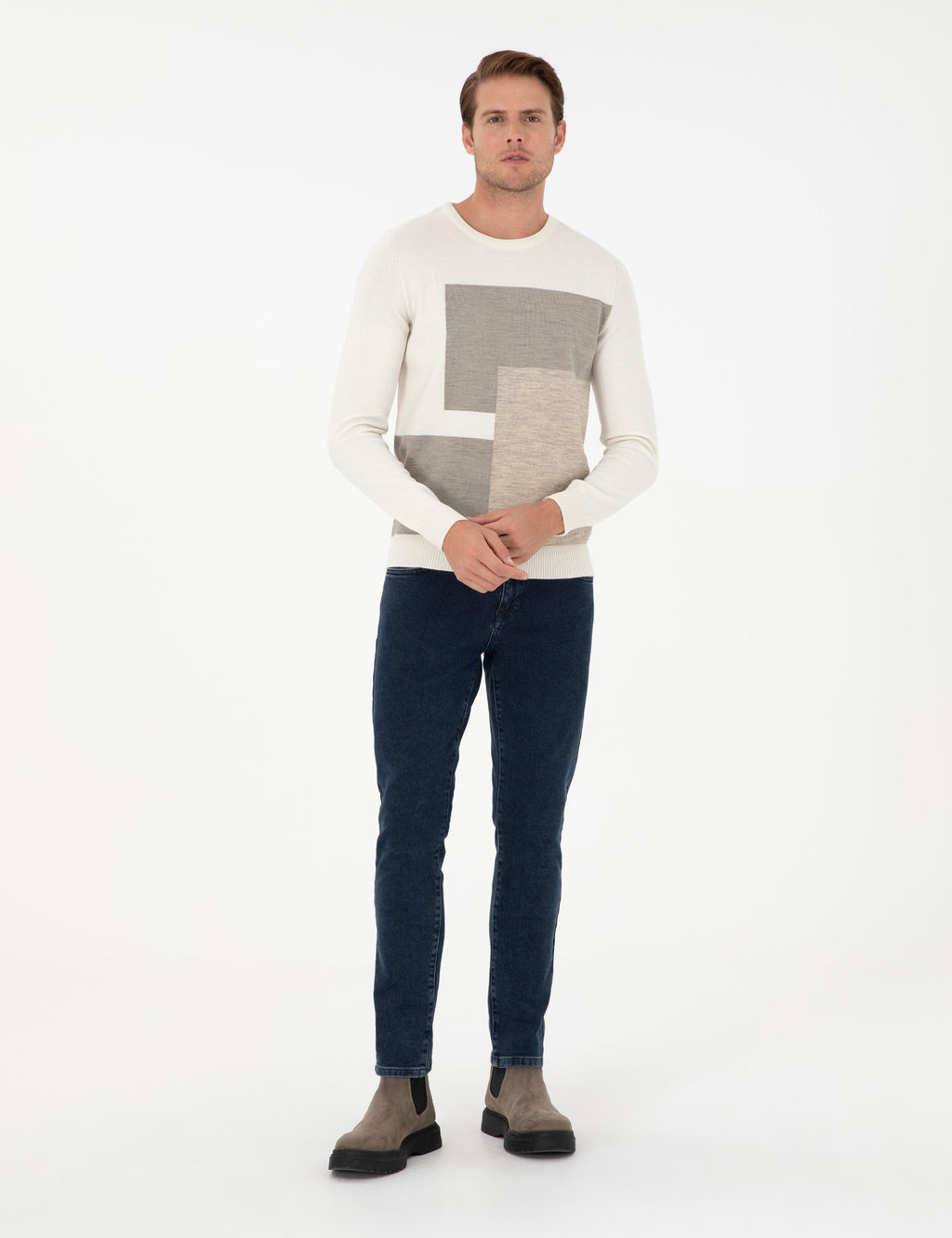 Ekru Slim Fit Bisiklet Yaka Triko Kazak - Pierre cardin фото 4