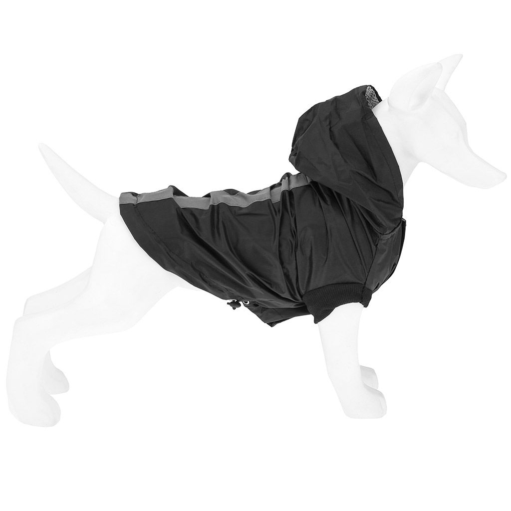 Пэт тойс (Pet toys) Одежда для собаки Плащ с капюшоном, на липучке, светоотражающая полоска, р-р L, длина спинки 30см/обхват груди 44см/обхват шеи 32см, цвет-черный, плащевка (Китай) - Домашняя мода фото 2