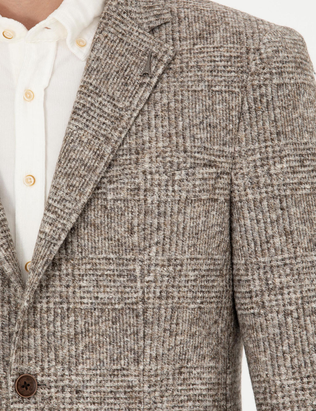 Бежевая приталенная куртка в клетку из смесовой шерсти - Cacharel фото 7