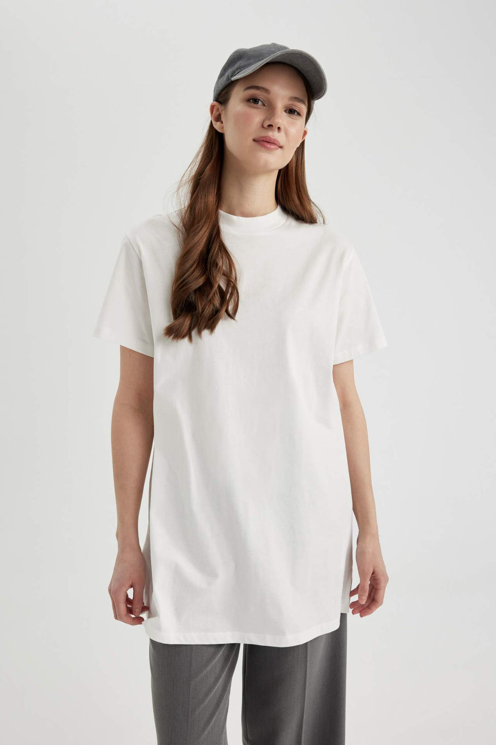 Regular Fit Bisiklet Yaka Basic Duz K?sa Kollu Tisort Tunik - Defacto фото 5