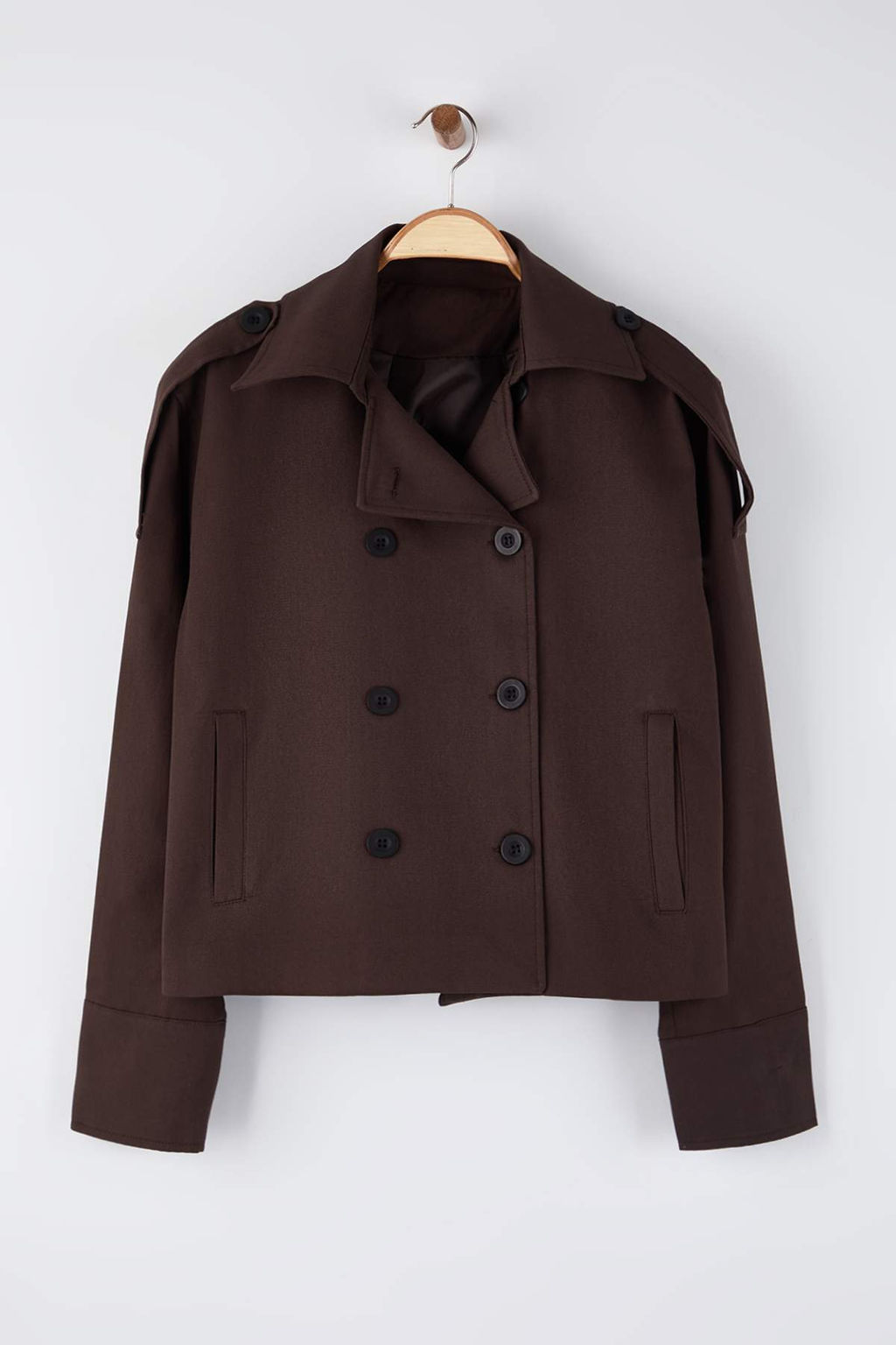 Bej Kruvaze Oversize K?sa Trenckot TWOAW26TR00020 - Trendyolmilla фото 16