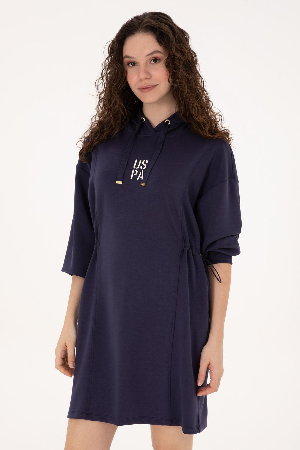 Kad_n M_rd_m Modal Kar___ml_ Mini Boy Kap__onlu Sweatshirt Elbise - U.s. polo assn фото 2