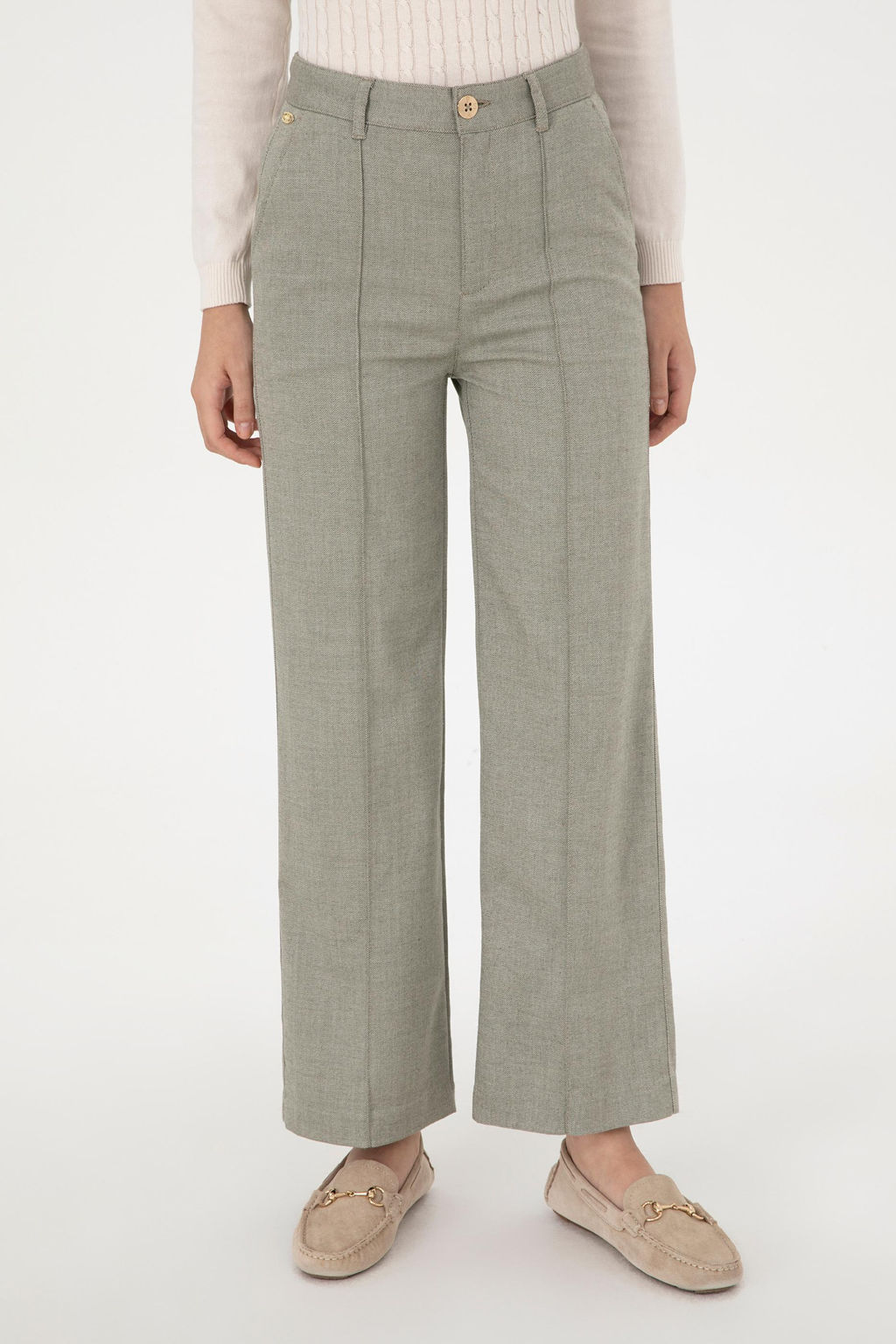 Kad_n Haki Straight Fit Kanvas Pantolon
