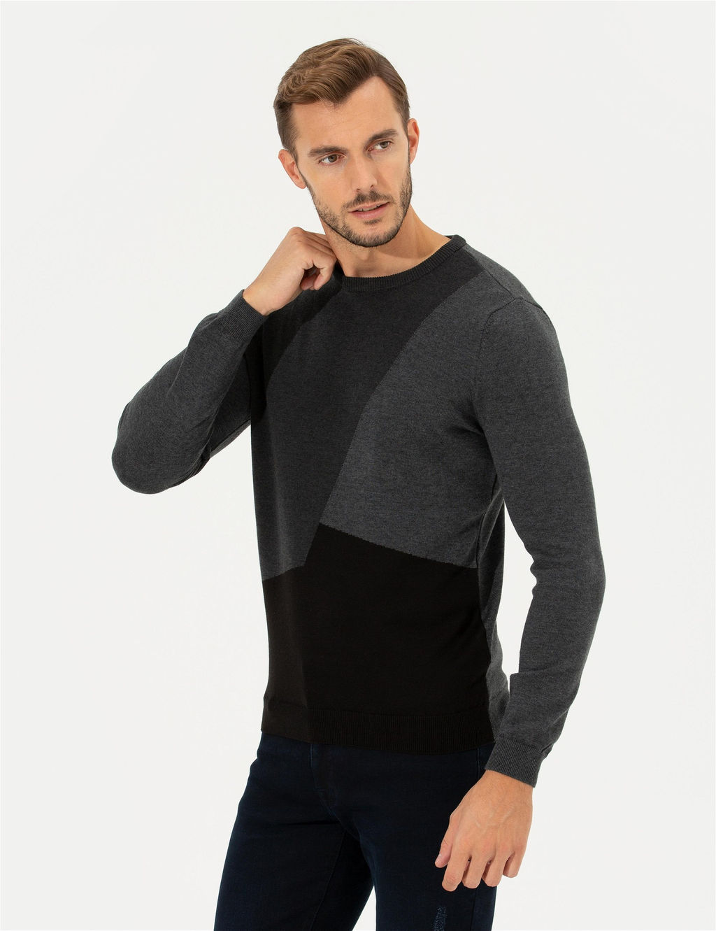 Gri Melanj Slim Fit Bisiklet Yaka Triko Kazak - Pierre cardin фото 3