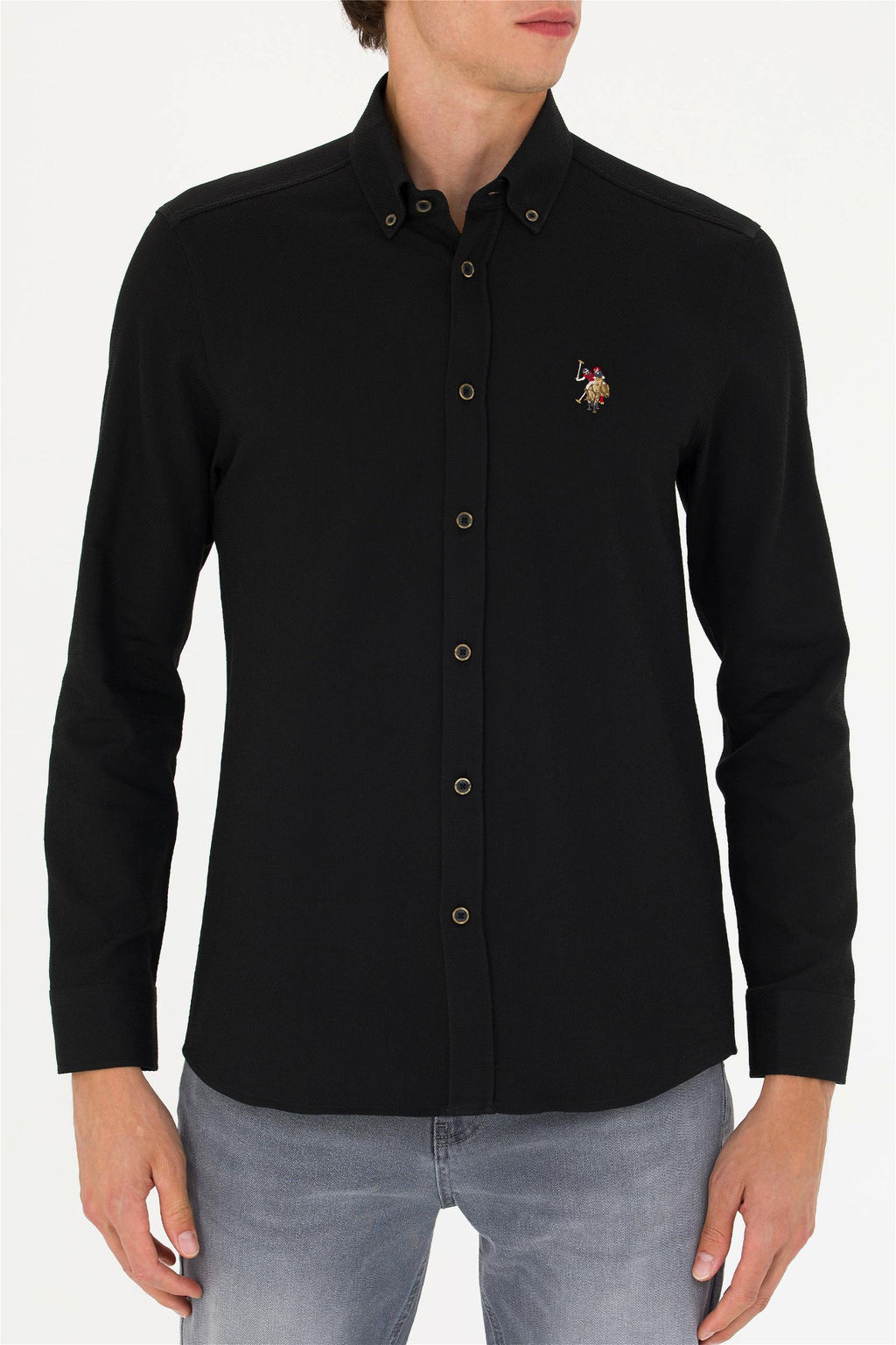 U. S. Polo Assn Мужская черная базовая рубашка с длинным рукавом - U.s. polo assn фото 6