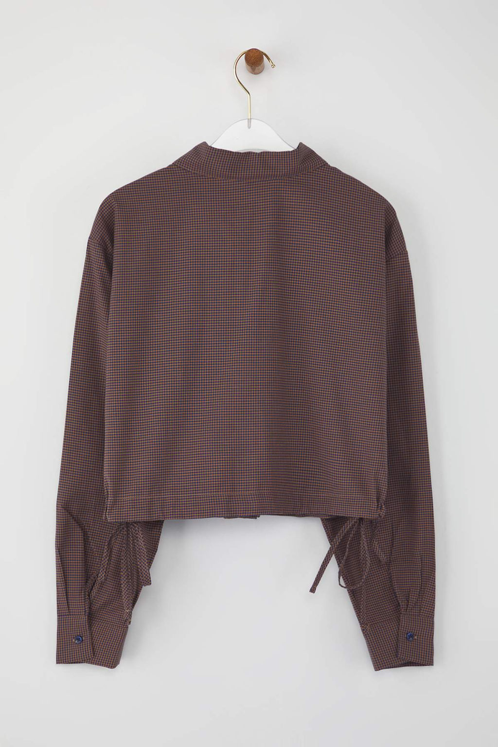 Teen Kahverengi Ekoseli Yanlardan Buzgulu Hafif Crop Gomlek TWOAW26GO00038