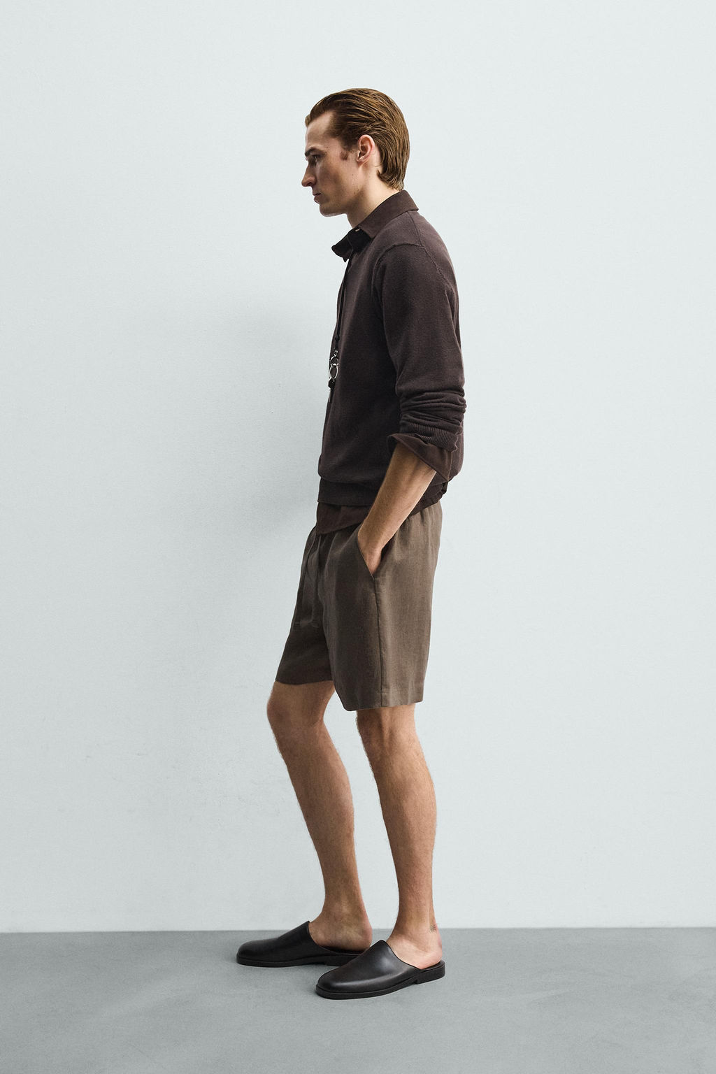 BERMUDA RELAXED FIT 100% LINO / Marr?n / Topo - Zara фото 4