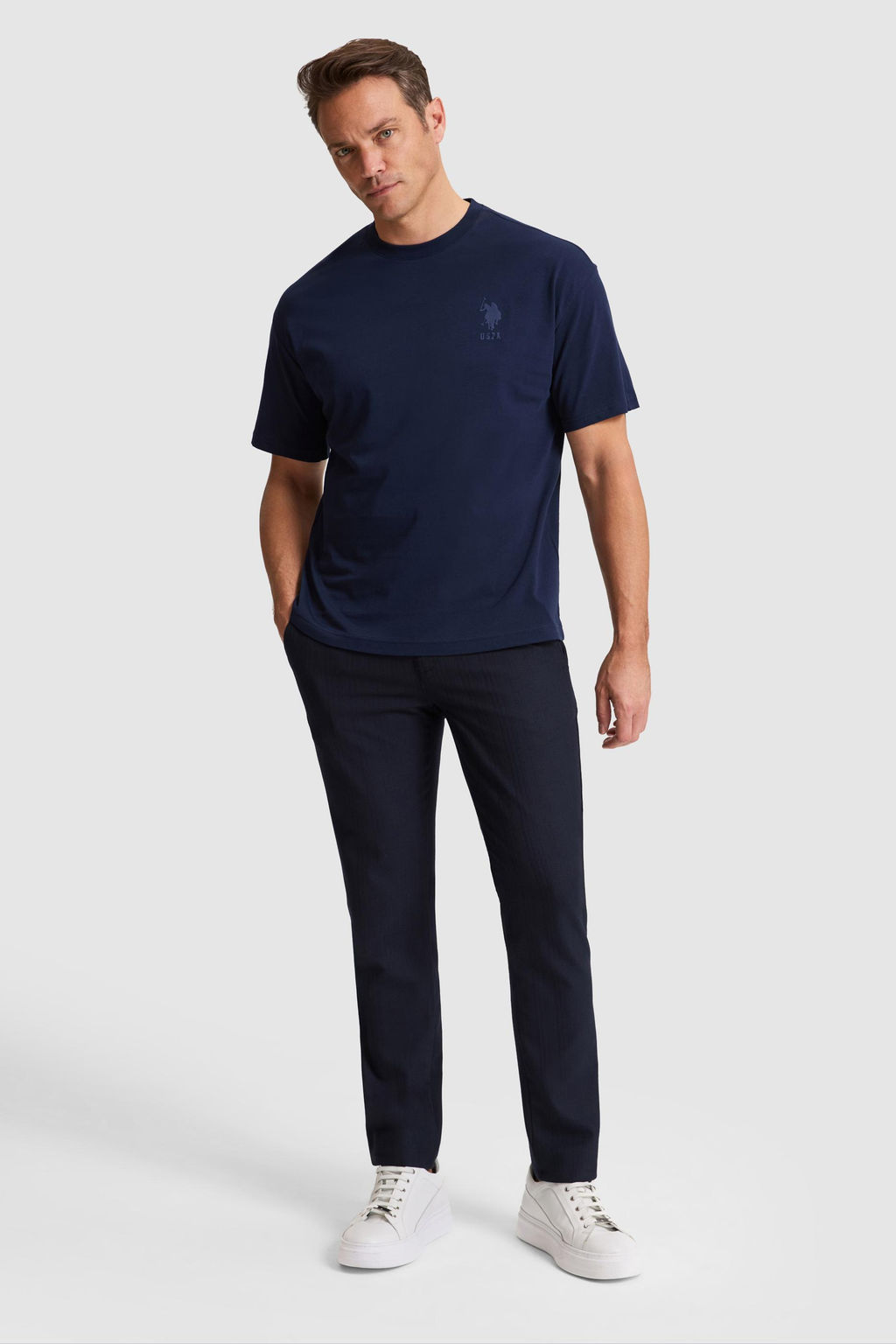Erkek Lacivert Comfort Fit Bisiklet Yaka Basic Ti__rt
