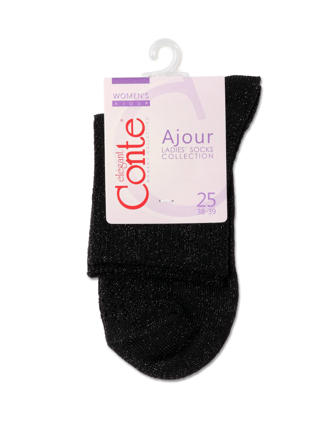 Цена за 2 пары. Носки Короткие CONTE Ажурные носки AJOUR из вискозы с люрексом черный - Conte elegant фото 3