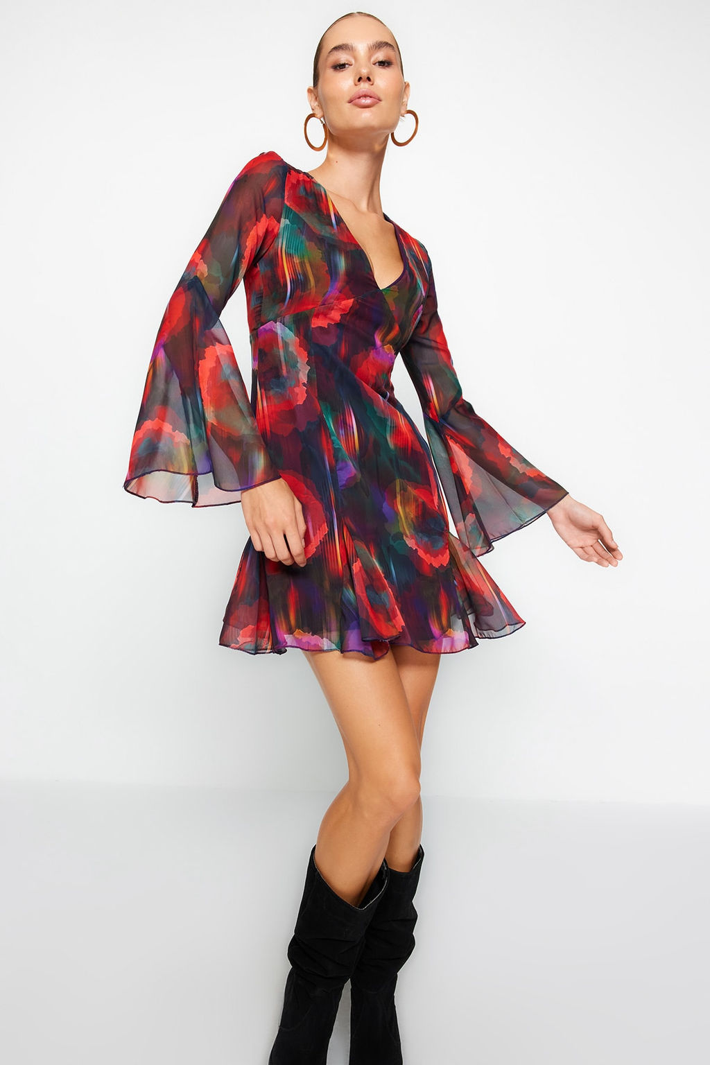 Trendyolmilla Cok Renkli A-Kesim Astarl? Sifon S?k Abiye Elbise TPRAW24EL00050