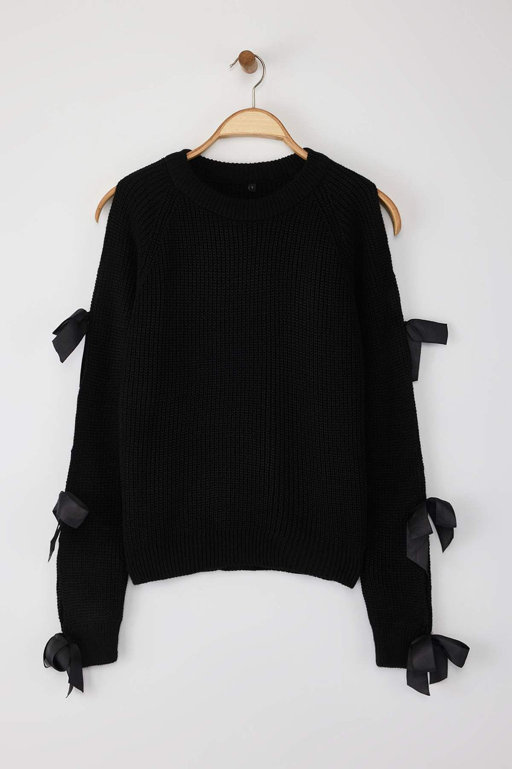 Siyah Kol Kurdele Fiyonk Detayl? Triko Kazak TWOAW25KZ00388 - Trendyolmilla фото 6