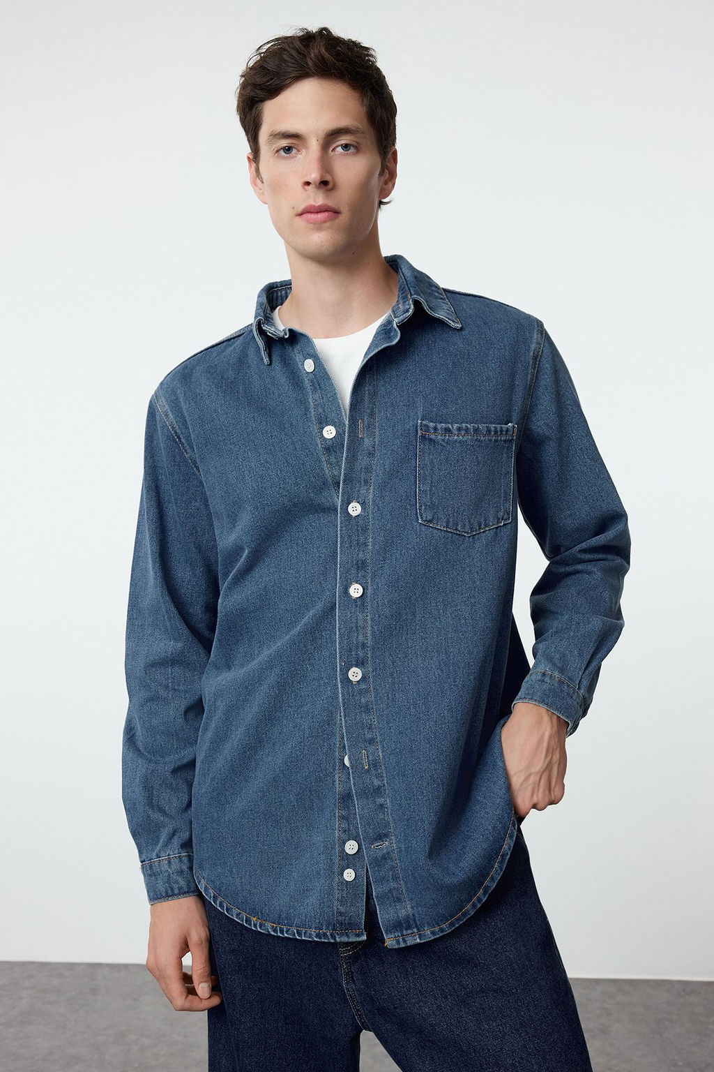 TRENDYOL MAN Antrasit %100 Pamuk Regular Fit Denim Kot Gomlek Ceket TMNAW25CE00001 - Trendyolmilla фото 2