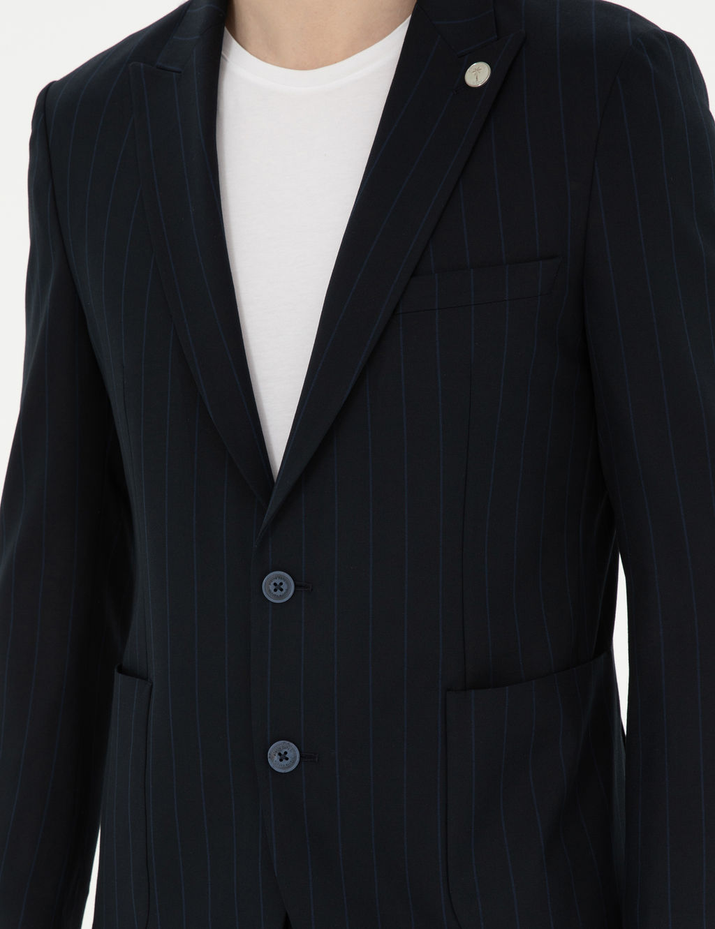 Lacivert Extra Slim Fit _izgili Tak_m Elbise