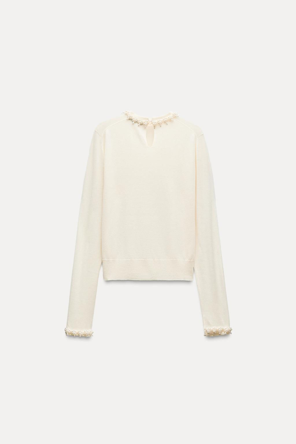 PLAIN KNIT SWEATER WITH FAUX PEARLS - Zara фото 5