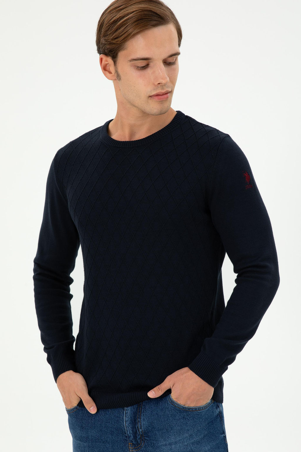 Erkek Slim Fit Bisiklet Yaka Lacivert Kazak - U.s. polo assn фото 3