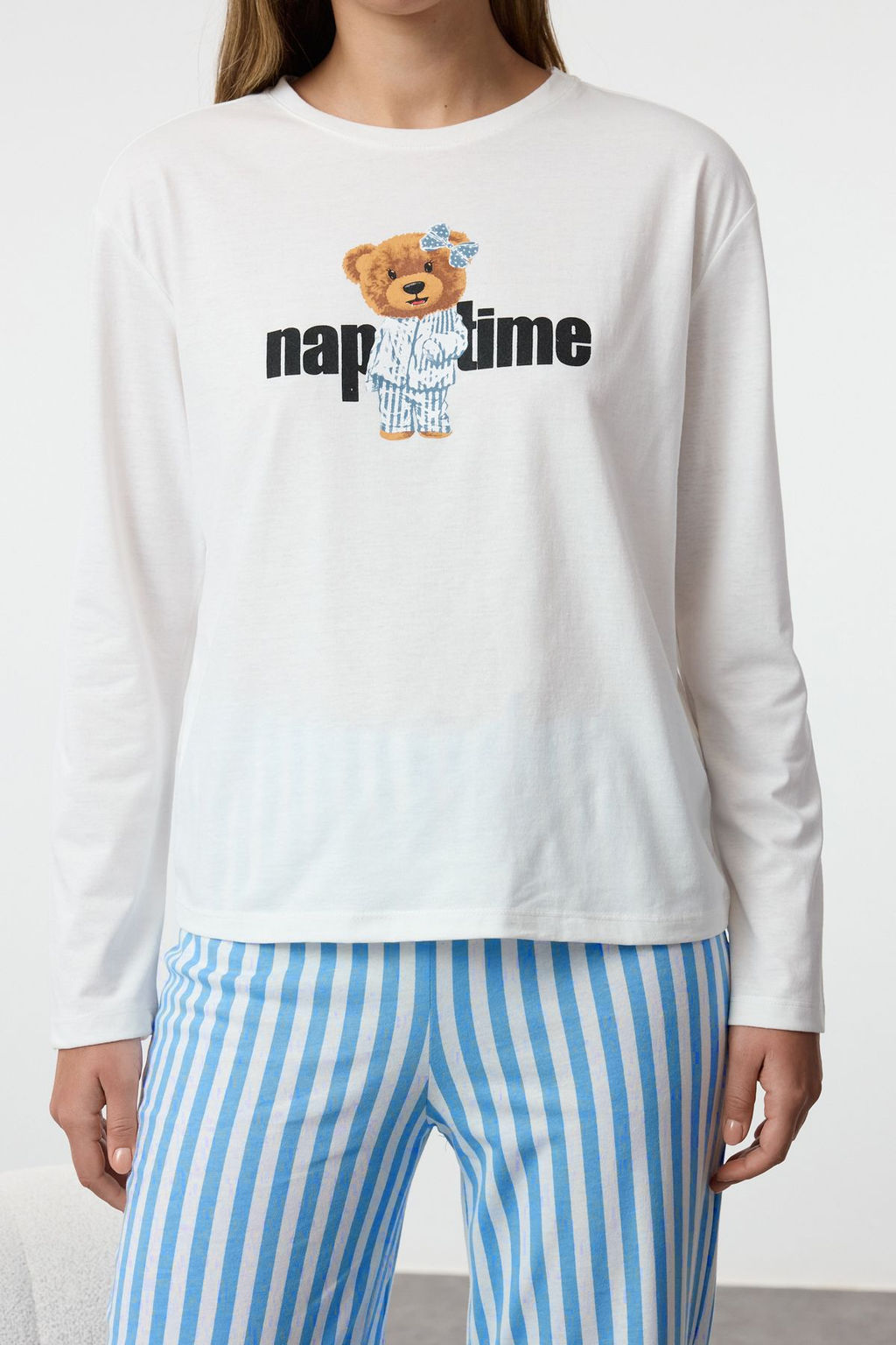 Kad?n Couple/Cift Ekru %100 Pamuklu Cizgili Ay?c?kl? Orme Pijama Tak?m? THMAW25PT00171 - Trendyolmilla фото 16
