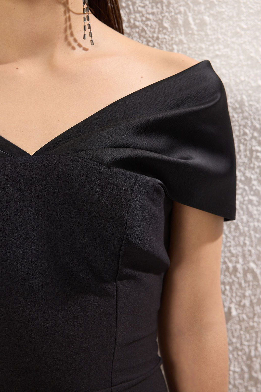 Siyah Bal?k Kesim Dokuma Uzun S?k Abiye Gece Mezuniyet Elbisesi TPRSS25AE00159